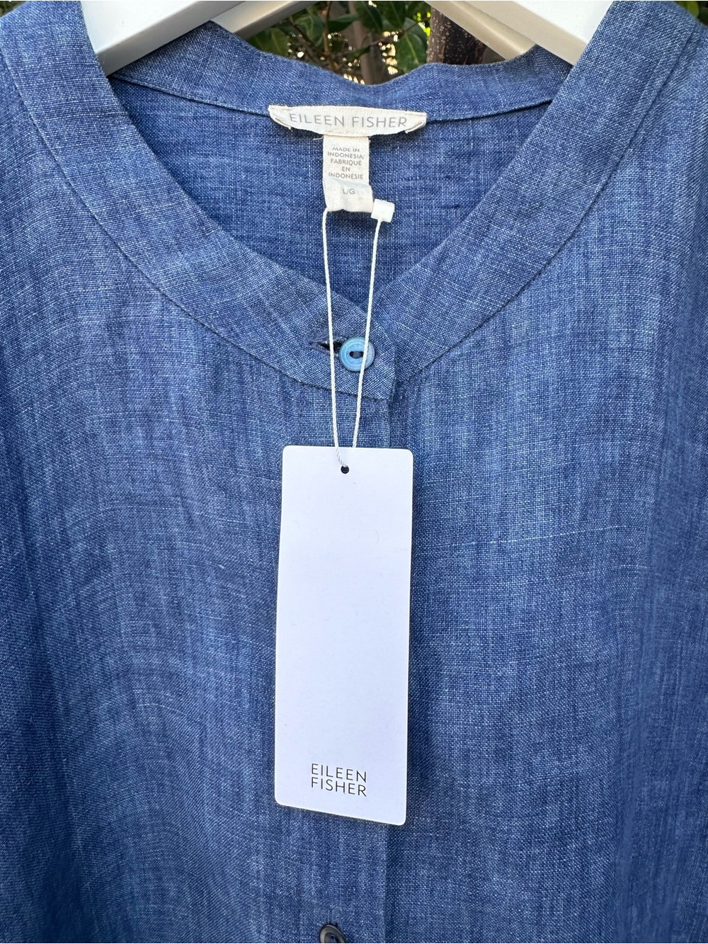 Eileen Fisher Blue Blueberry Organic Linen Short-Sleeve Button-Front Top - Picture 2 of 5